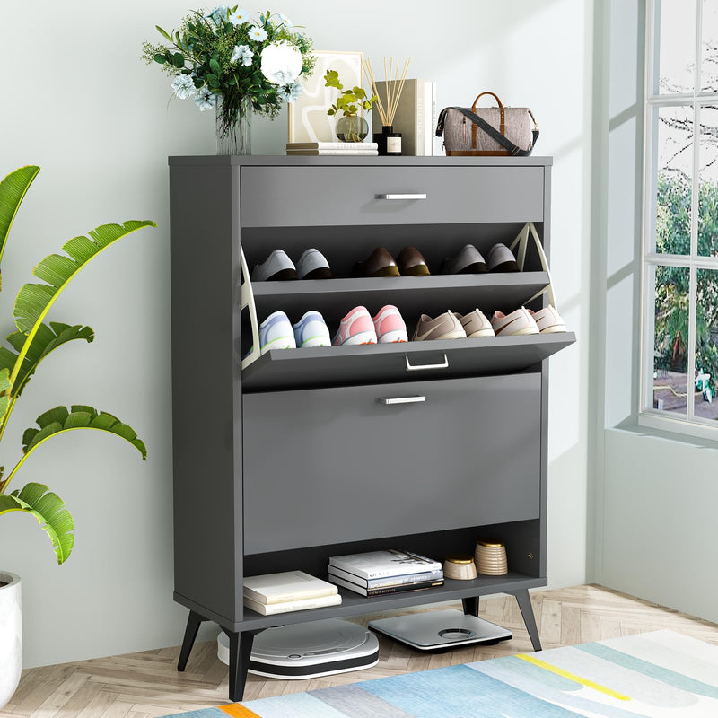 LAMERGE SHOE STORAGE CABINET FOR ENTRYWAY FREE STANDING SHOE ORGANIZER - Grey - Like New