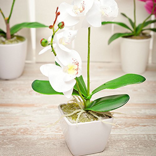 RESTORANTWARE FAUX FIORE WHITE ORCHID, WHITE POT, WHITE- RWA0265-1-WHITE - Like New