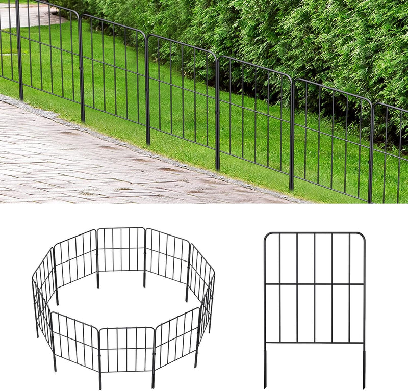 OUSHENG DECORATIVE GARDEN FENCE 10 PACK, TOTAL 17FT (L) X 13IN (H) - BLACK - Brand New