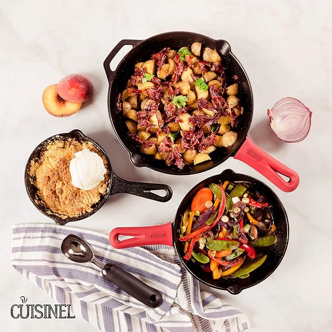 Cuisinel Cast Iron Skillets Set 3-Piece: 6" + 8" + 10" Cookware - Black - Like New