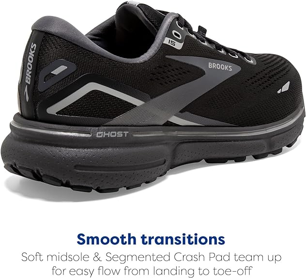 BROOKS WOMEN'S GHOST 15 GTX RUNNING SHOE -BLACK/BLACKENED PEARL/ALLOY - SIZE 6.5 - Like New