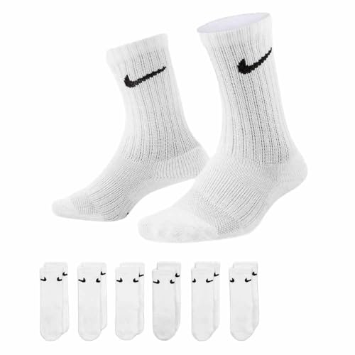 RN0019-001 NIKE BABY 6-PACK PERFORMANCE SOCKS MEN 4-5 WHITE CREW  NEW - Brand New