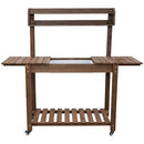 Sunnydaze Wheeled Garden Potting Bench with Sink - Brown - Like New