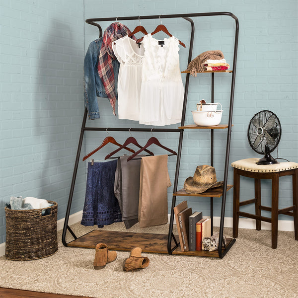 HONEY-CAN-DO FREESTANDING DOUBLE-ROD OPEN-CLOSET CLOTHES STORAGE WARDROBE - Like New