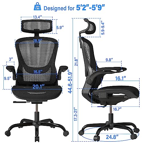 Ergonomic Office Desk Chair High Back Mesh Chair with Adjustable Flip-up Arms - Like New