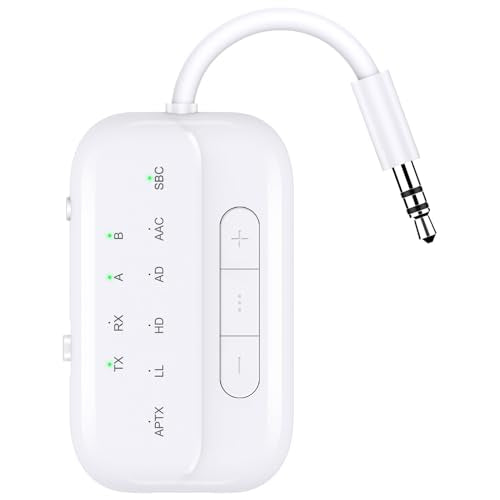 BEEITZIE BLUETOOTH TRANSMITTER RECEIVER 2-IN-1 V5.3 WIRELESS TRANSMITTER - WHITE - Like New