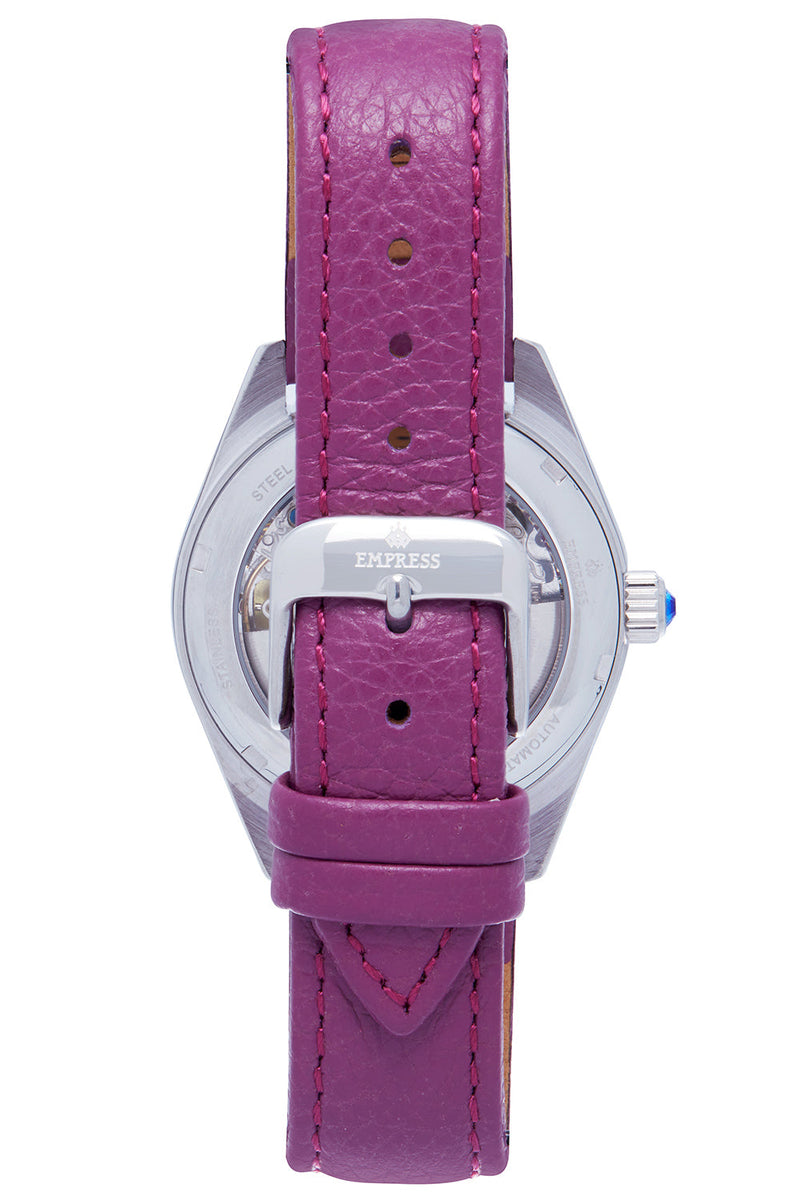 EMPRESS MAGNOLIA AUTOMATIC MOP SKELETON DIAL LEATHER-BAND WATCH - PURPLE - Like New