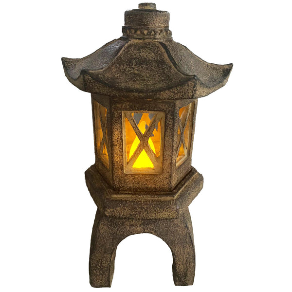 FLEUR DE LIS LIVING 9.5" SOLAR RESIN TEMPLE - BROWN - Like New