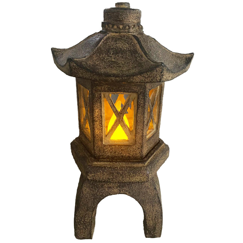 FLEUR DE LIS LIVING 9.5" SOLAR RESIN TEMPLE - BROWN - Like New