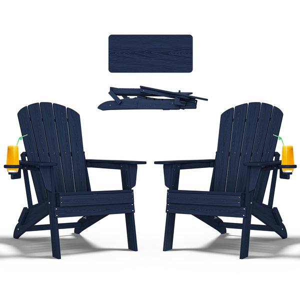 Nevilywood Folding Adirondack Chair - Extended Ergonomic Backrest - Navy Blue - Like New