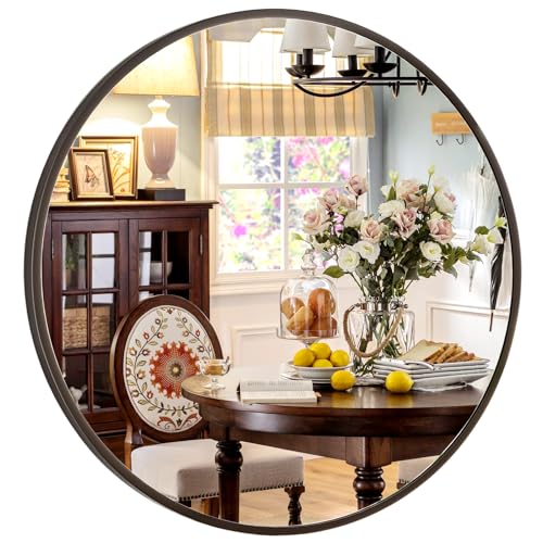 XRAMFY 30 Inch Round Mirror, Matte Black Circular, Easy Install - Black - Like New