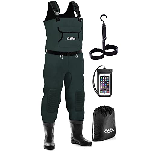 FOXELLI CHEST WADERS WATERPROOF 4MM NEOPRENE HUNTING FISHING MEN SIZE 13 GREEN - Like New