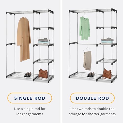 WHITMOR DOUBLE ROD FREESTANDING CLOSET ORGANIZER - GREY - Like New