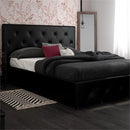 DHP DAKOTA QUEEN UPHOLSTERED BED WITH STORAGE DRAWERS IN BLACK FAUX LEATHER - Like New