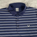 CALLAWAY SHIRT MEN'S NAVY BLUE WHITE STRIPED SHORT SLEEVE GOLF POLO - L - NAVY - Brand New