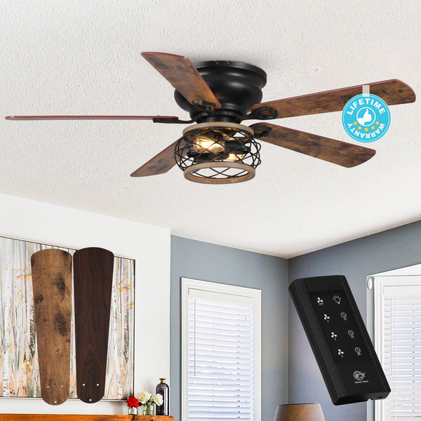 PARROT UNCLE CEILING FANS LIGHTS REMOTE 48 INCH FARMHOUSE CEILING FAN - BLACK - Like New
