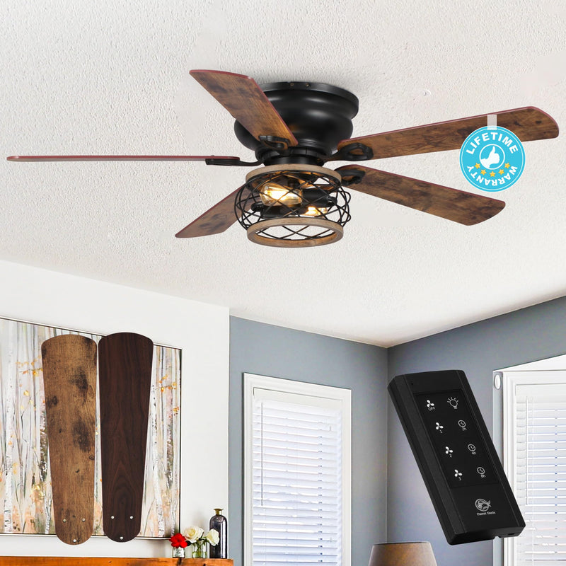 PARROT UNCLE CEILING FANS LIGHTS REMOTE 48 INCH FARMHOUSE CEILING FAN - BLACK - Like New