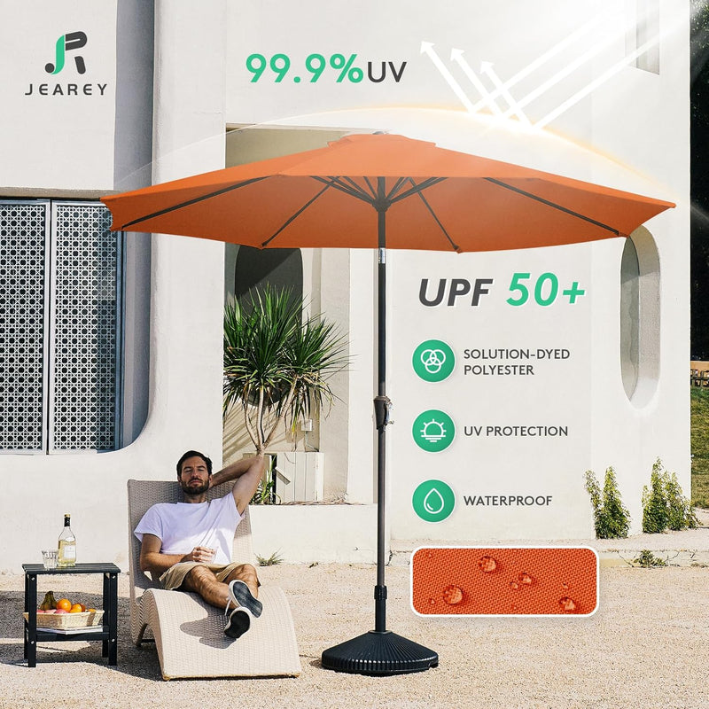 JEAREY 9FT OUTDOOR PATIO UMBRELLA - ORANGE RED - Like New