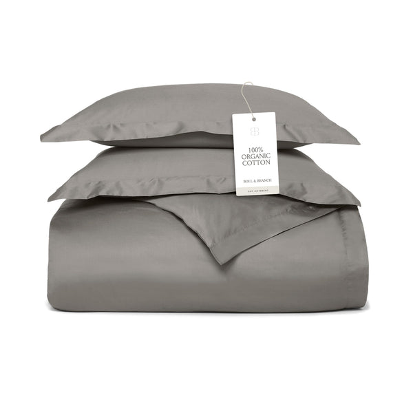 BOLL & BRANCH SIGNATURE HEMMED DUVET SET FULL/QUEEN - STONE, LUXURY 100% ORGANIC - Like New