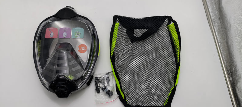 GENERIC DIVING MASK ANTI FOG FULL FACE SNORKEL MASK DRY - L/XL - BLACK/GREEN - Like New