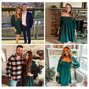 EXLURA WOMENS 2025 SQUARE NECK DRESS LONG PUFF SLEEVE CASUAL- SIZE L - DARKGREEN - Brand New