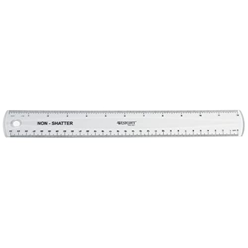 WESTCOTT ENGLISH AND METRIC SHATTERPROOF RULER, 12" - CLEAR - Brand New