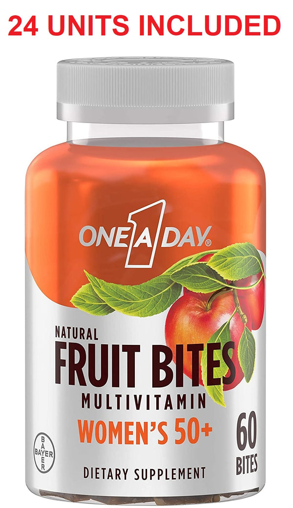 One A Day Women’s 50+ Natural Fruit Bites Multivitamin 60 Count - 24 Pack New