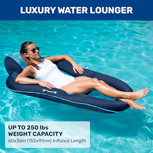 AQULA LUXURY WATER POOL LOUNGE EXTRA LARGE - NAVY/LIGHT BLUE/PEEPOLE - Like New