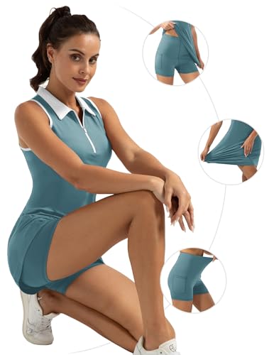 FKEEP Women's Golf Tennis Dress Sport Activewear Zipper V-Neck, Lake Blue, XS - Brand New