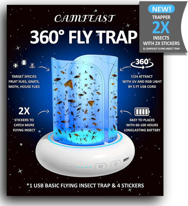 camfeast Fruit Fly Traps for Indoors 360° Rechargeable USB Sticky, CMF01 - White - Like New