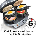 Hamilton Beach Dual Breakfast Sandwich Maker Egg Cooker RIng Timer - Silver - Like New