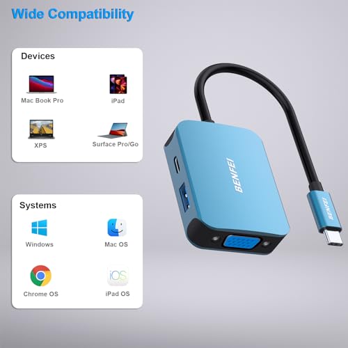 BENFEI USB C HUB 4-in-1, USB Type-C to HDMI VGA Adapter, USB C to USB Adapter - Like New