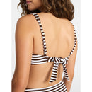 TIME AND TRU CRINKLE PLUNGE RING FRONT BIKINI TOP, SIZE L,CHOCOLATE WHITE STRIPE - Brand New