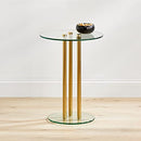 mDesign Round 16" Glass Top Side/End Drink Table Milan Collection - Clear/Brass - Brand New