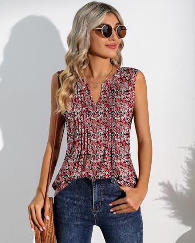 LOCOOWAI Woman's Tank Tops Sleeveless Pleated T-Shirts Summer Dressy - XL - Brand New