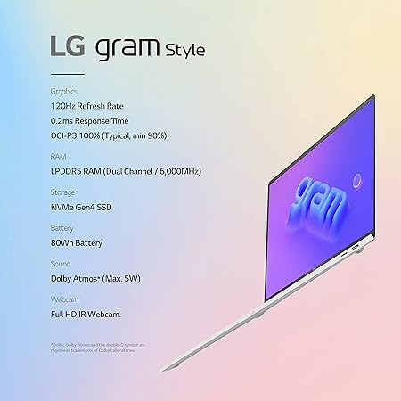LG gram Style 16Z90RS-K.AAW7U1 16" 3K I7-1360P 16GB 1TB SSD - Dynamic White - Like New