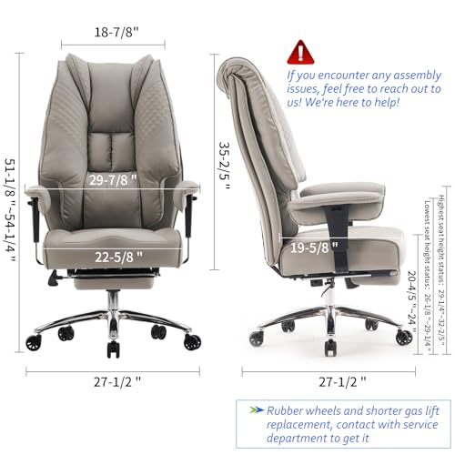 EXCEBET BIG AND TALL OFFICE CHAIR 400LBS WIDE SEAT LEATHER - LIGHT GRAY - Like New