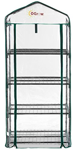 OGROW MINI PORTABLE GREENHOUSE WITH COVER AND 4 TIER SHELVES OG2719-4T - CLEAR - Like New