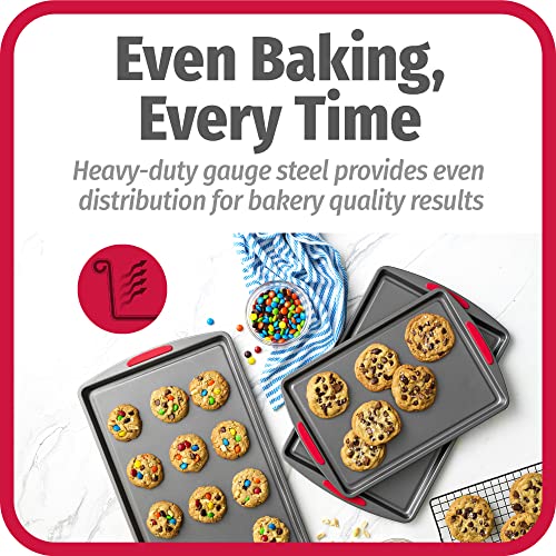 GOODCOOK MEGAGRIP SET OF 3 NONSTICK COOKIE SHEETS, SILICONE HANDLES - GRAY - Brand New