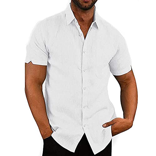 JEKAOYI BUTTON DOWN SHORT SLEEVE LINEN SHIRTS MEN SUMMER BEACH - SIZE XL - WHITE - Brand New