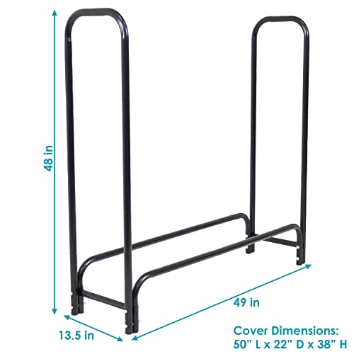 SUNNYDAZE OUTDOOR FIREWOOD LOG RACK AND COVER COMBO SET - 4FOOT, BLACK - Like New