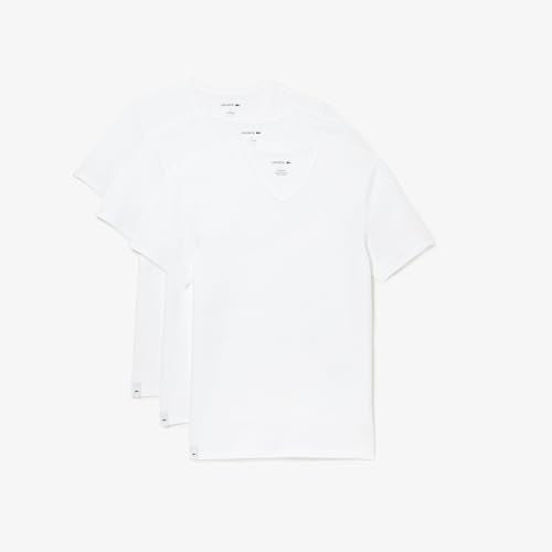 LACOSTE MEN'S 100% COTTON REGULAR FIT V-NECK UNDERSHIRT 3-PACK WHITE M - Brand New
