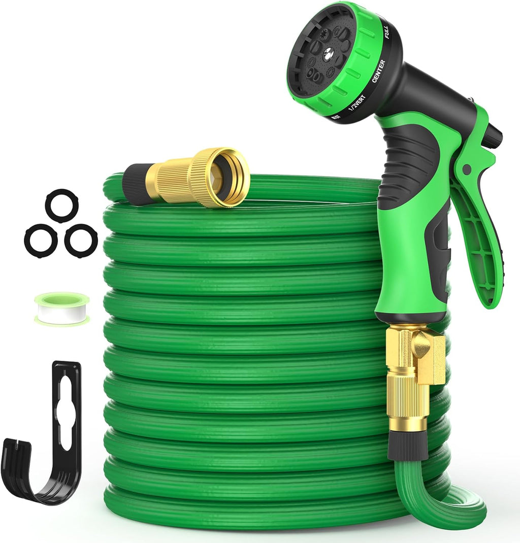 GHOSE 25 FT EXPANDABLE GARDEN HOSE WITH 10 FUNCTION NOZZLES - GREEN ...