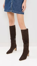 5900661 SAM EDELMAN WOMEN'S SYLVIA HEEL BOOTS, SIZE 9.5, CHOCOLATE BROWN SUEDE - Brand New