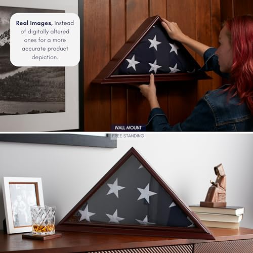 DECOMIL 5x9 Flag Display Case, Folded Flag Shadow Box, 5X9FLGCHRY - Cherry - Like New