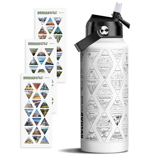 National Parks Water Bottle with Stickers 32oz Wide Mouth Leakproof 32OZ [WHITE] - Like New