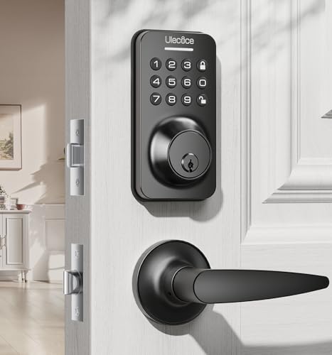 ULECOCE KEYLESS ENTRY DOOR LOCK DEADBLOT WITH HANDLE SET KEYPAD LOCK MATTE BLACK - Like New