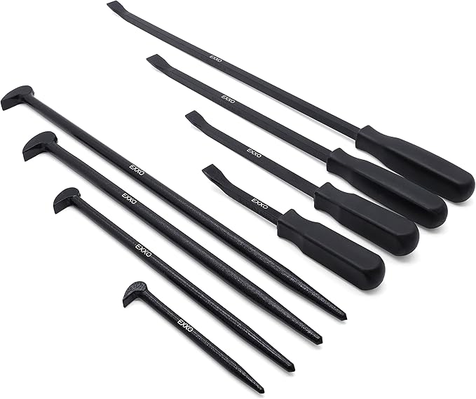 EXXO 8pcs Pry Bar 8, 12, 18, 25" Handle Prybars 6, 12, 16, 20" Rolling Pry Bars - Brand New