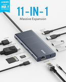 ANKER USB C HUB 11-IN-1 DOCKING STATION 4K@60HZ A83850A1 - GRAY - Like New