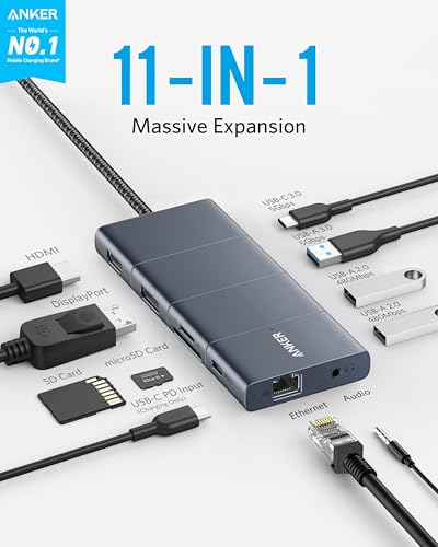 ANKER USB C HUB 11-IN-1 DOCKING STATION 4K@60HZ A83850A1 - GRAY - Like New